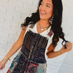 POL Boho Vintage Print Oversized Overalls - Black Multi - Lace and Grace Boutique