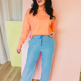 Striped Drawstring Pants - Blue/Citrus