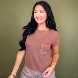 Patch Pocket Boxy Knit Top - Brick