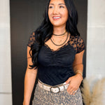 Lace Sheer Back Cabbage Hem Top - Black - Lace and Grace Boutique