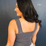 Washed Textured Detail Knit Top - Navy