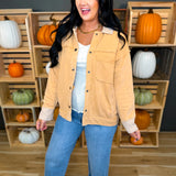 Washed Button Down Raw Edge Jacket - Ocher - Lace and Grace Boutique