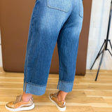 Striped Barrel Carpenter Culottes Washed Denim Pants
