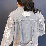 POL Textured Woven Lace Patchwork Jacket - Striped Denim