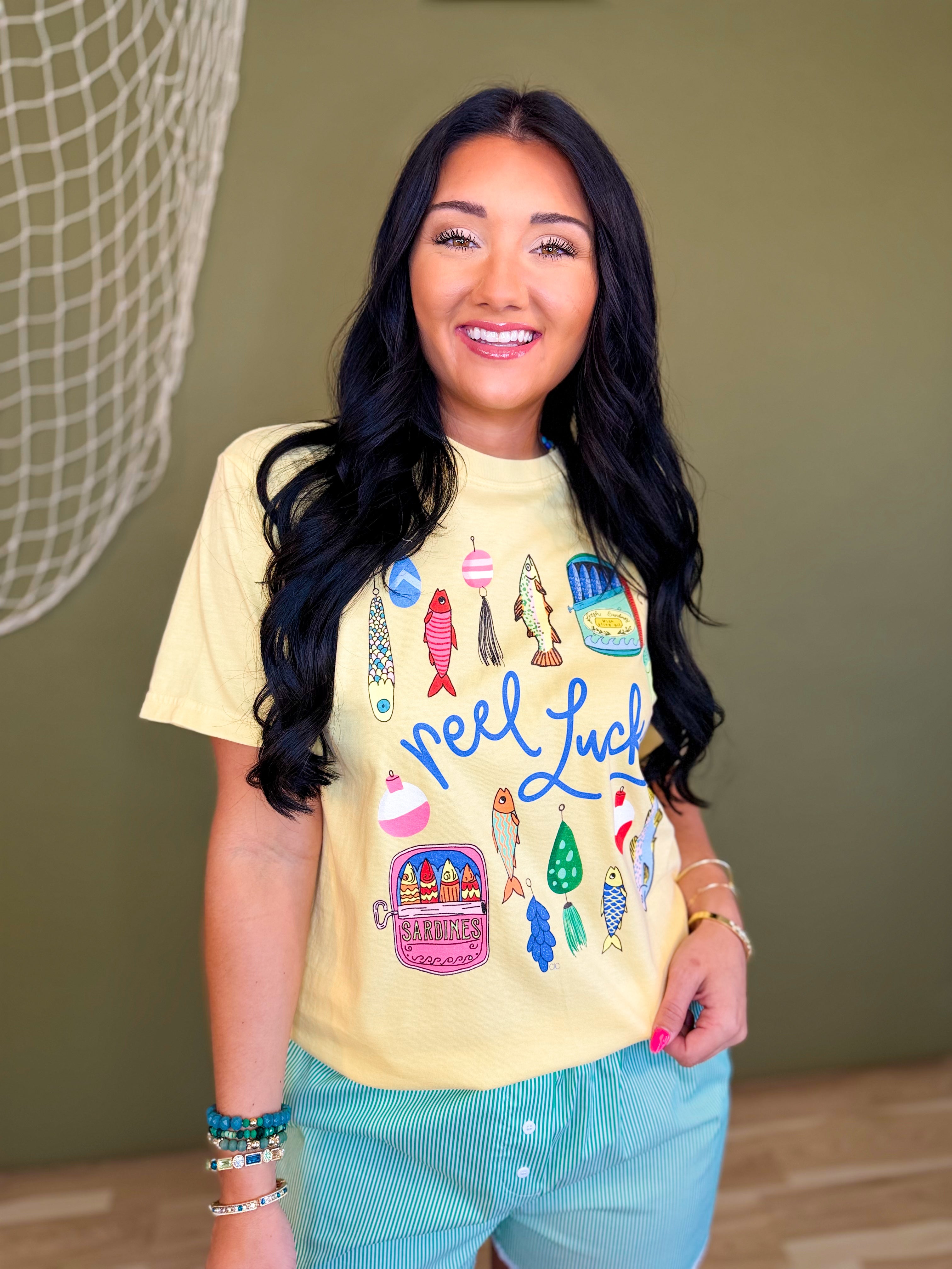Reel Lucky Graphic Tee - Butter - Lace and Grace Boutique