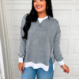 Fleece Acid Washed Contrast Trim Pullover - Ash Jade