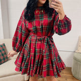 Christmas Plaid Belted Mini Dress - Red Multi
