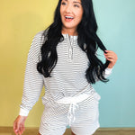 Cozy Coast Pinstripe Two Piece Short Set - Ivory - Lace and Grace Boutique
