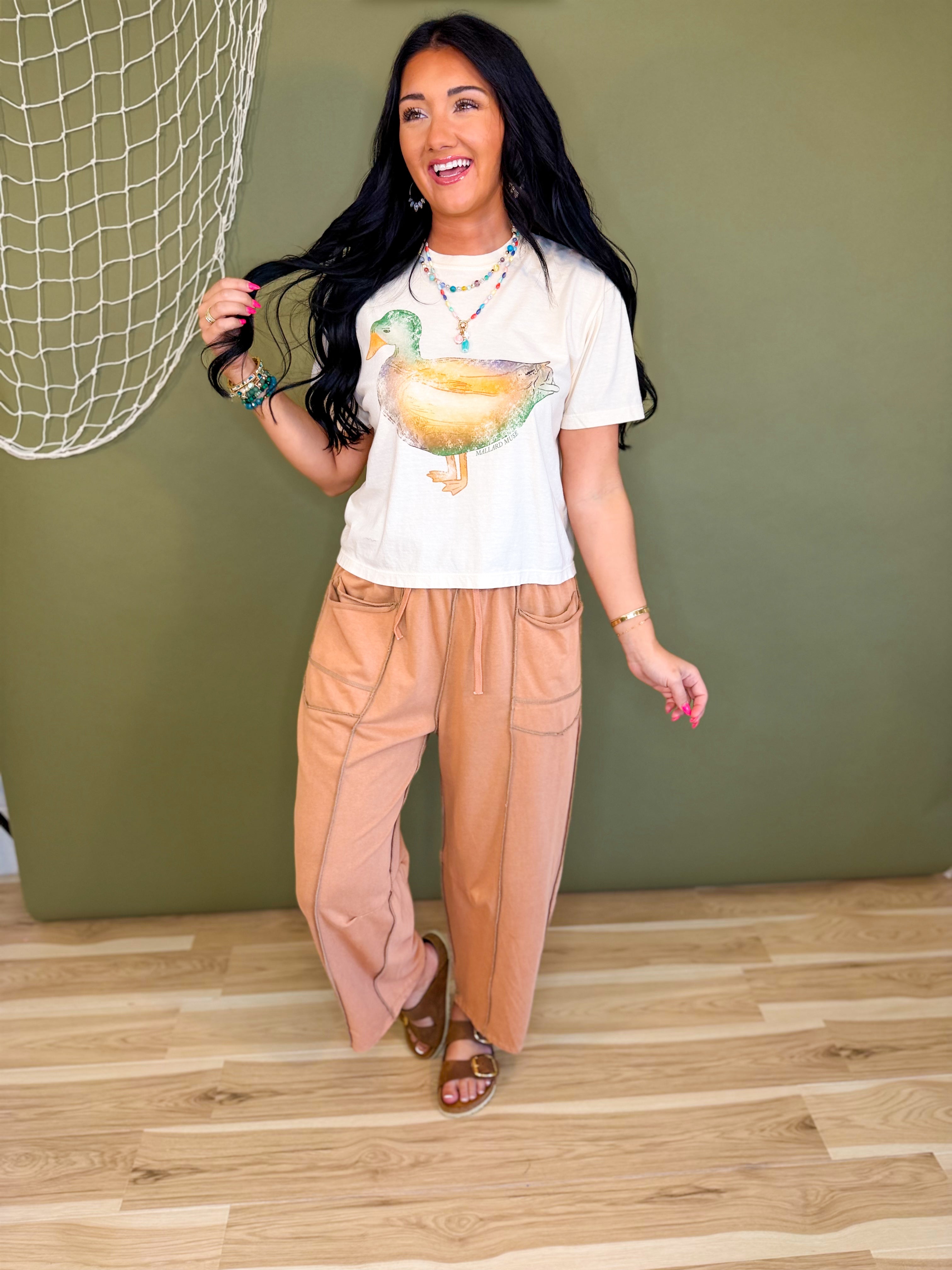 Mallard Muse Cropped Graphic Tee - Ivory - Lace and Grace Boutique