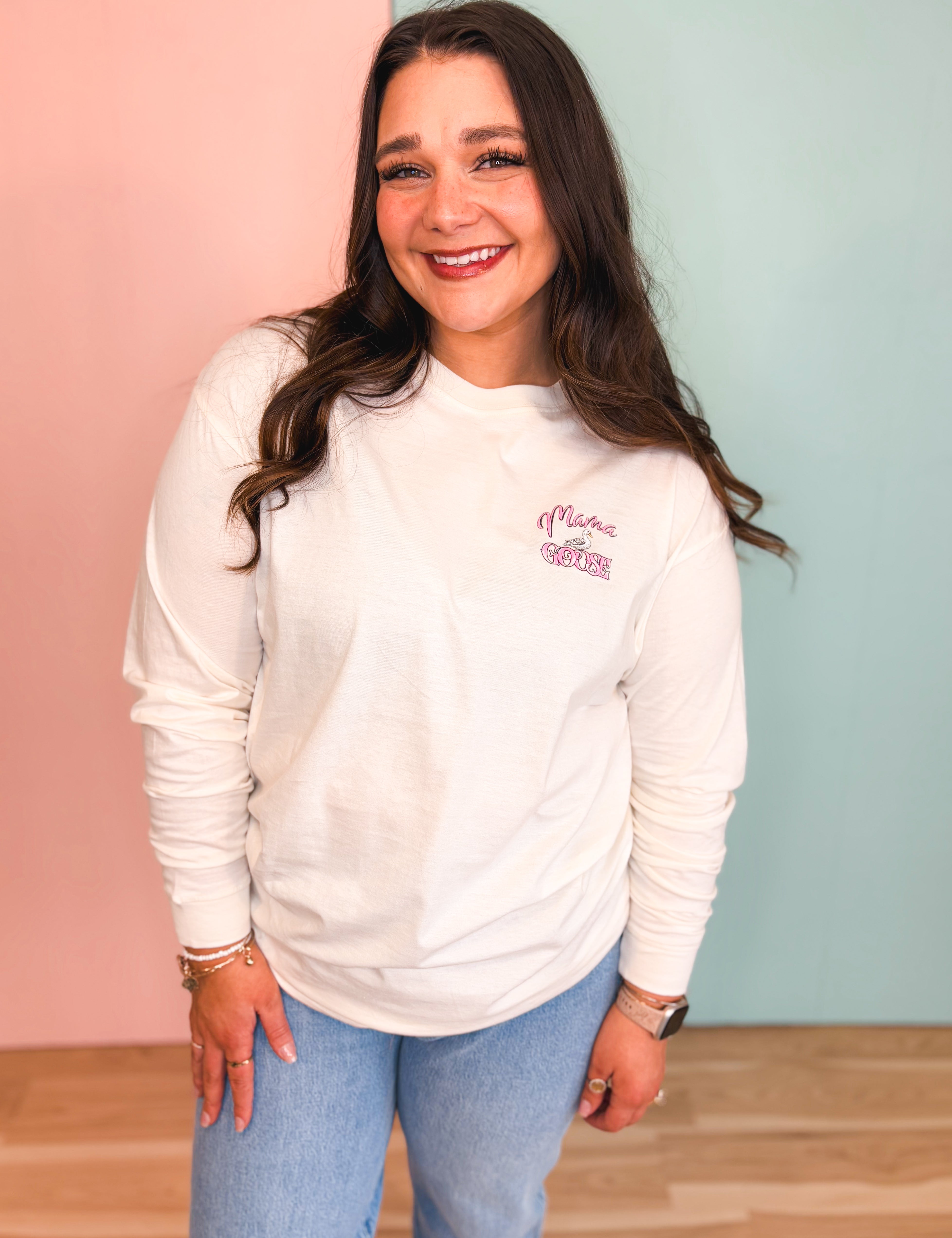 Simply Southern Mama Goose Long Sleeve Tee - Ivory - Lace and Grace Boutique