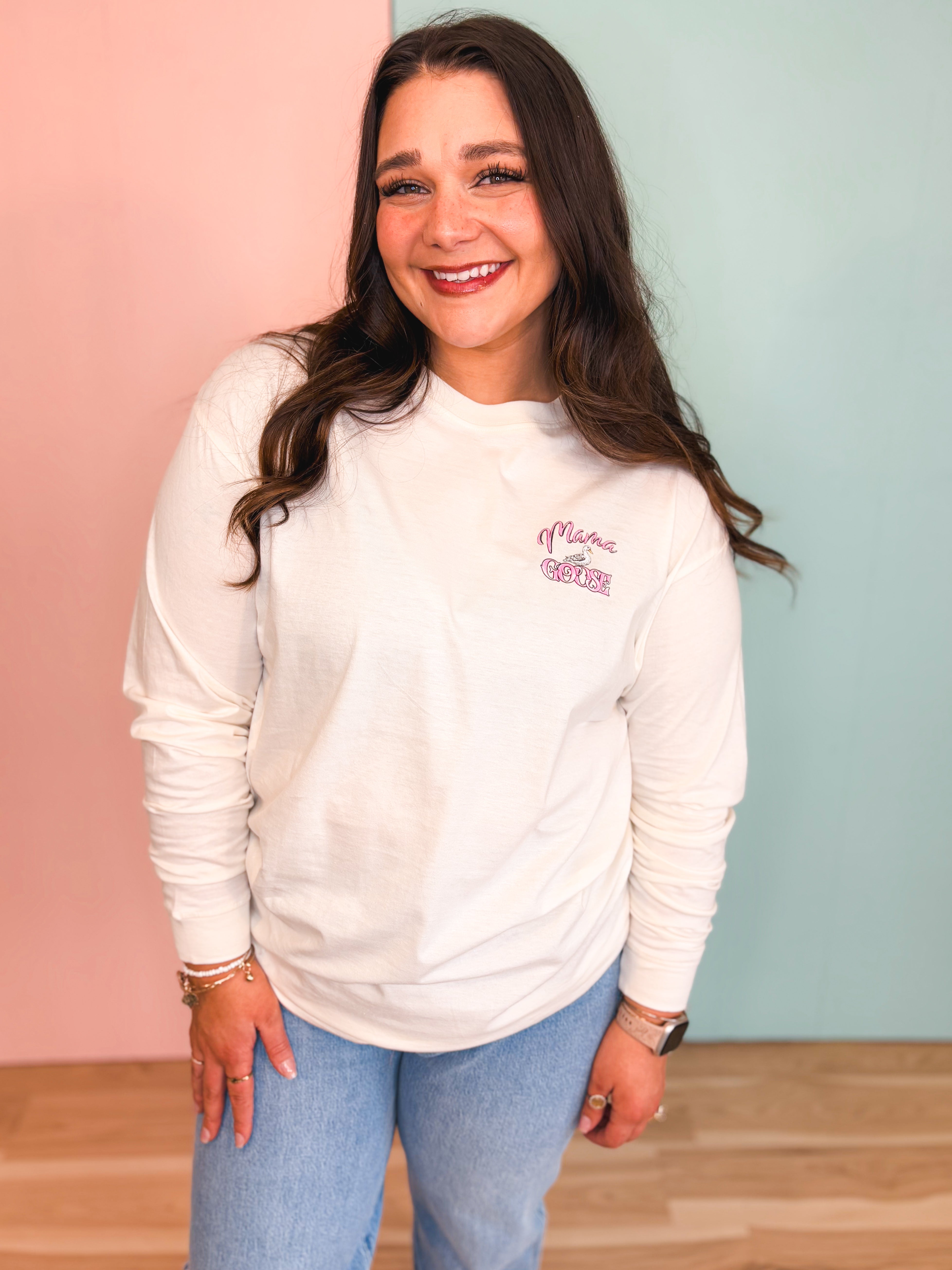 Simply Southern Mama Goose Long Sleeve Tee - Ivory - Lace and Grace Boutique