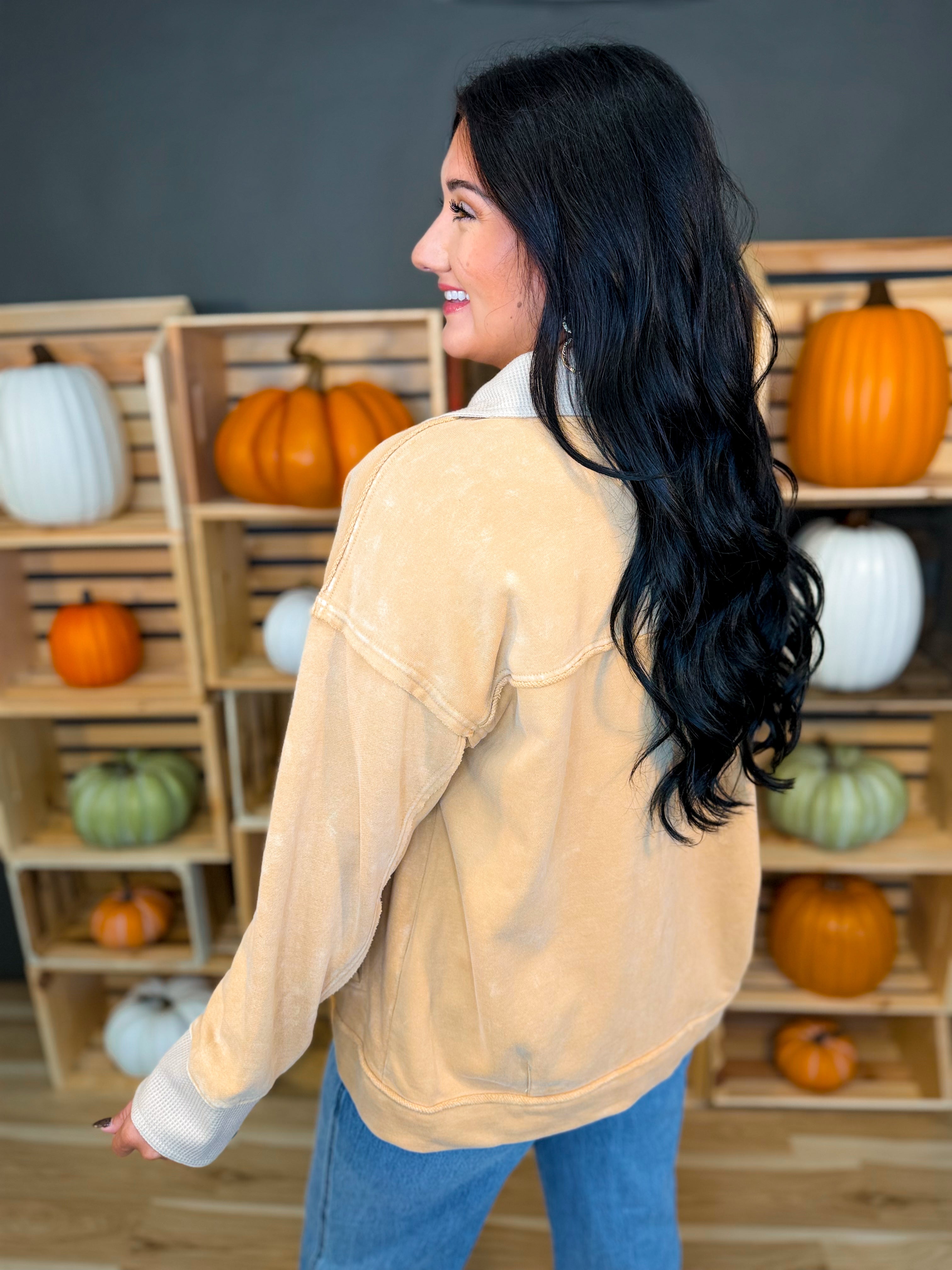 Washed Button Down Raw Edge Jacket - Ocher - Lace and Grace Boutique