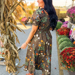 Wildflower Printed Smocked Maxi Dress - Mocha - Lace and Grace Boutique