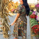 Wildflower Printed Smocked Maxi Dress - Mocha - Lace and Grace Boutique