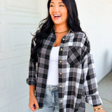 Oversized Button Down Plaid Flannel Top - Black/White