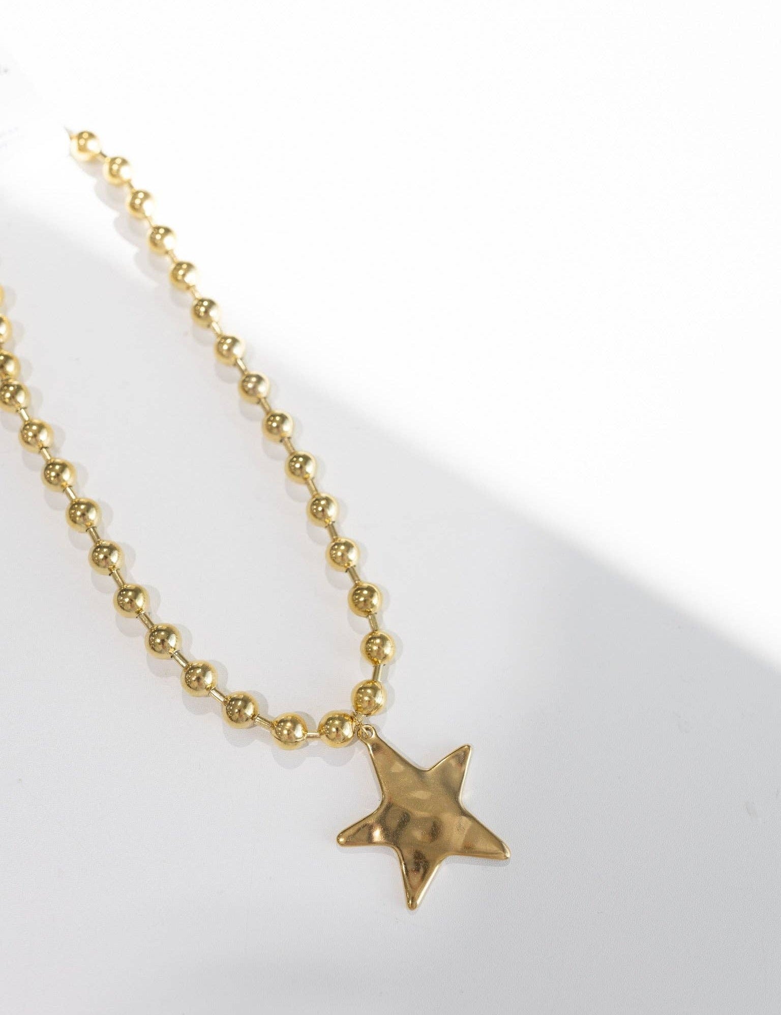 Textured Star Pendant Gold Beaded Necklace - Lace and Grace Boutique