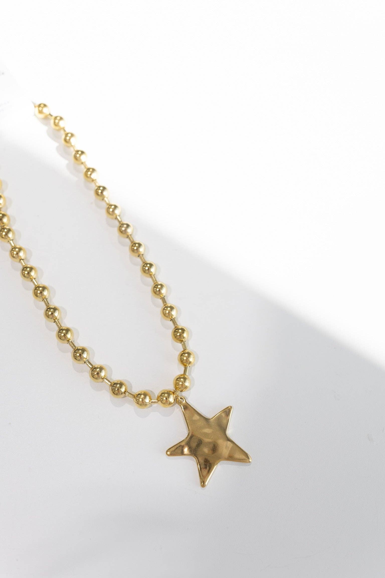 Textured Star Pendant Gold Beaded Necklace - Lace and Grace Boutique