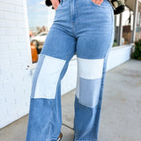Comfort Stretch Patchwork Wide Leg Jeans - Medium