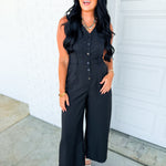 Tailored Vest Bodice Wide Leg Jumpsuit - Black - Lace and Grace Boutique