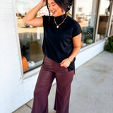 Stretchy Faux Leather Wide Leg Pants - Dark Brown