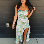 Strapless Asymmetric Ruffle Hem Maxi Dress - Delicate Blues - Lace and Grace Boutique
