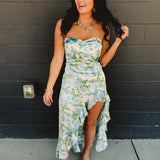 Strapless Asymmetric Ruffle Hem Maxi Dress - Delicate Blues - Lace and Grace Boutique