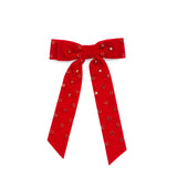 Velvet Rhinestone Studded Bow Clip - Red