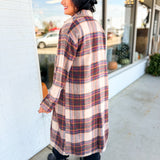 Multi Plaid Printed Button Detail Long Coat - Ginger Combo