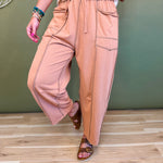 Mineral Wash Barrel Fit Utility Knit Pants - Camel - Lace and Grace Boutique
