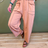 Mineral Wash Barrel Fit Utility Knit Pants - Camel - Lace and Grace Boutique