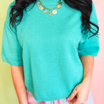 Half Sleeve Sweater Top - Seafoam - Lace and Grace Boutique