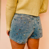 Flower Embroidered High-Rise Denim Shorts - Lace and Grace Boutique