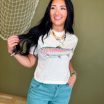 Rainbow Trout Cropped Graphic Tee - Ivory - Lace and Grace Boutique