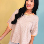 Striped Contrast Drop Sleeve Tee - Linen Multi - Lace and Grace Boutique