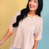 Striped Contrast Drop Sleeve Tee - Linen Multi - Lace and Grace Boutique