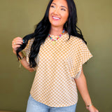 Checker Dolman Sleeve Knit Top - Almond