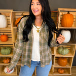 Plaid Button Up Flannel Shirt - Olive - Lace and Grace Boutique