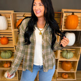 Plaid Button Up Flannel Shirt - Olive - Lace and Grace Boutique