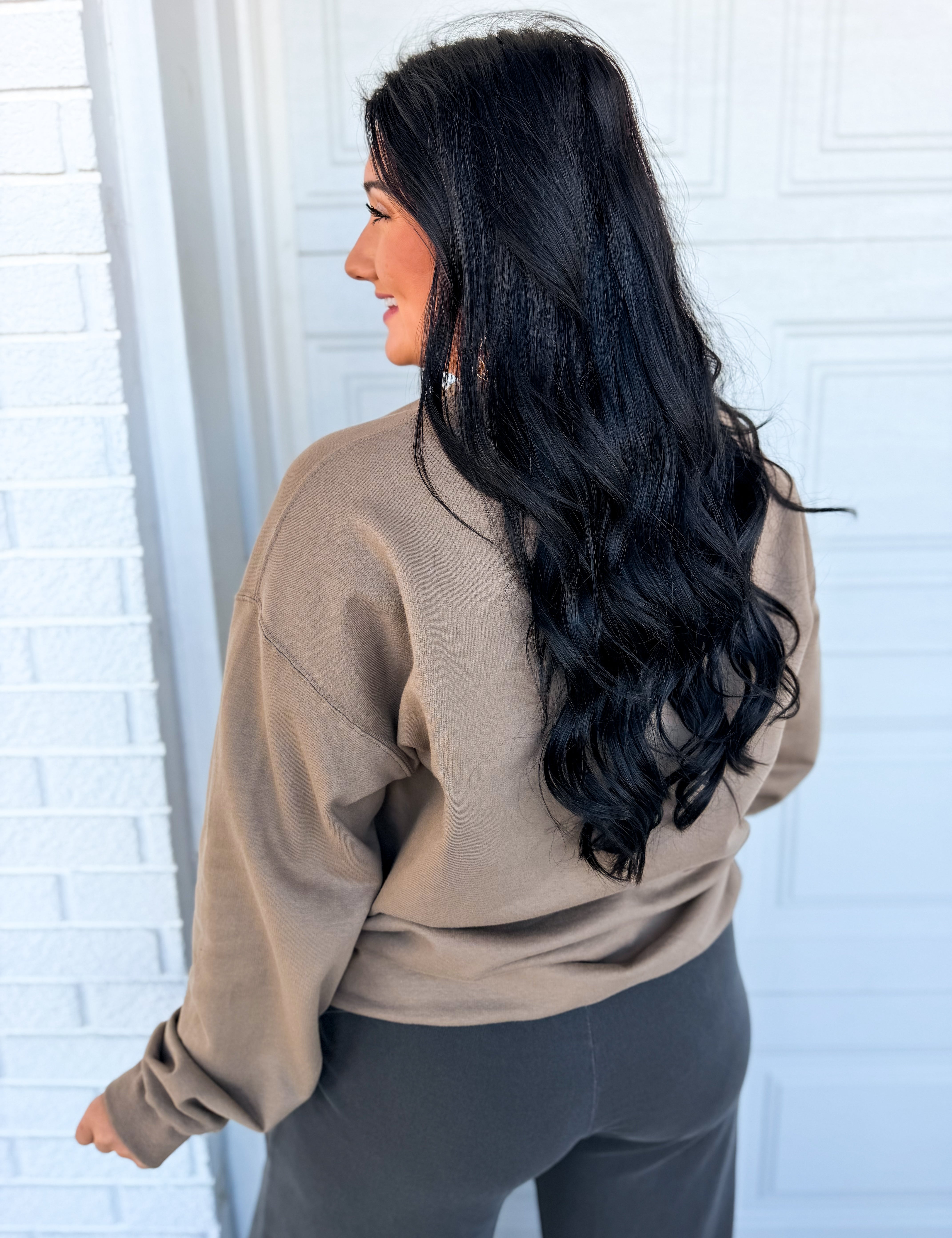 Homebody Fleece Crewneck Sweatshirt - Brown - Lace and Grace Boutique