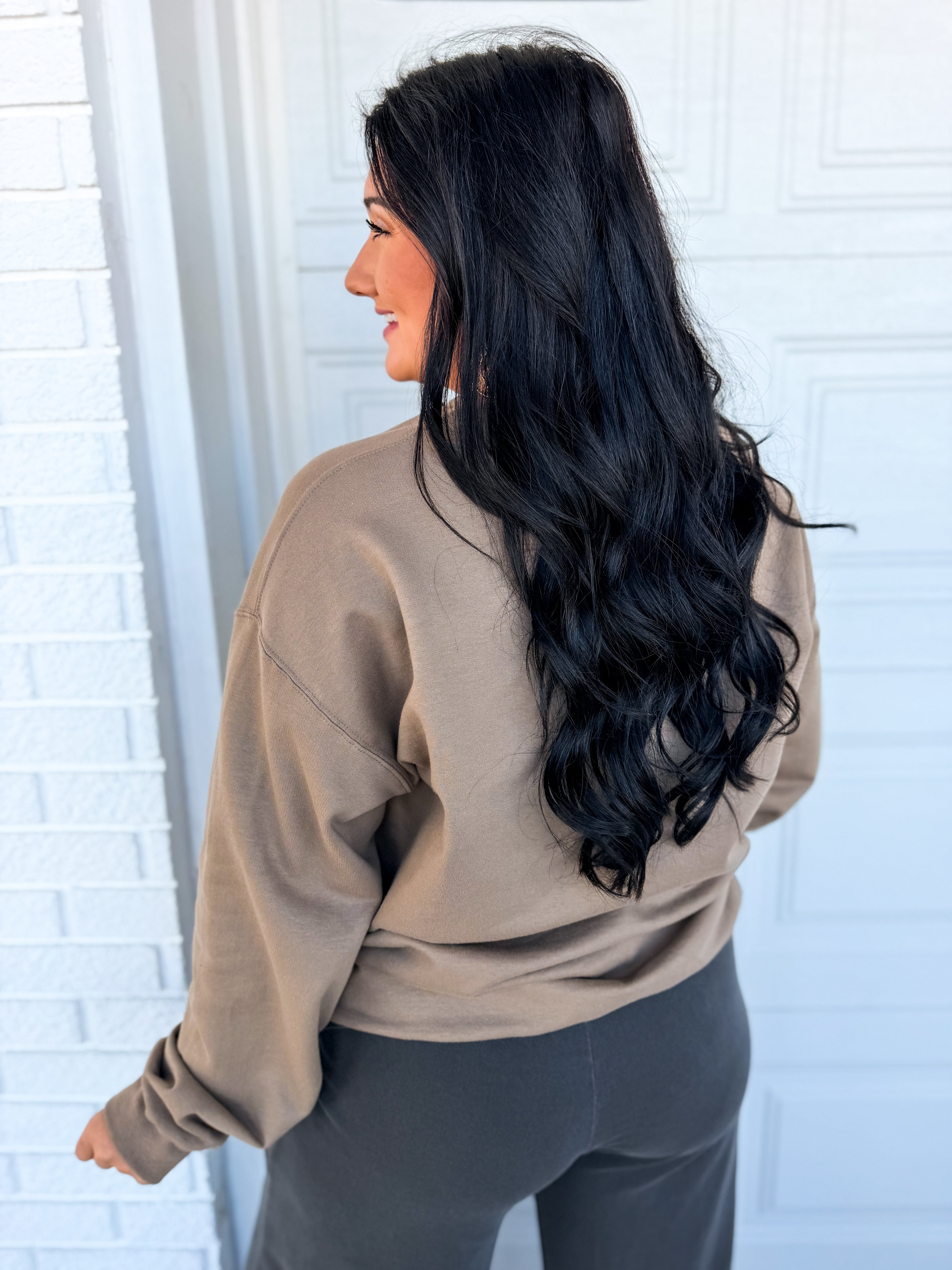 Homebody Fleece Crewneck Sweatshirt - Brown - Lace and Grace Boutique