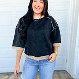 Mineral Wash Contrast Trim Short Sleeve Sweatshirt - Ash