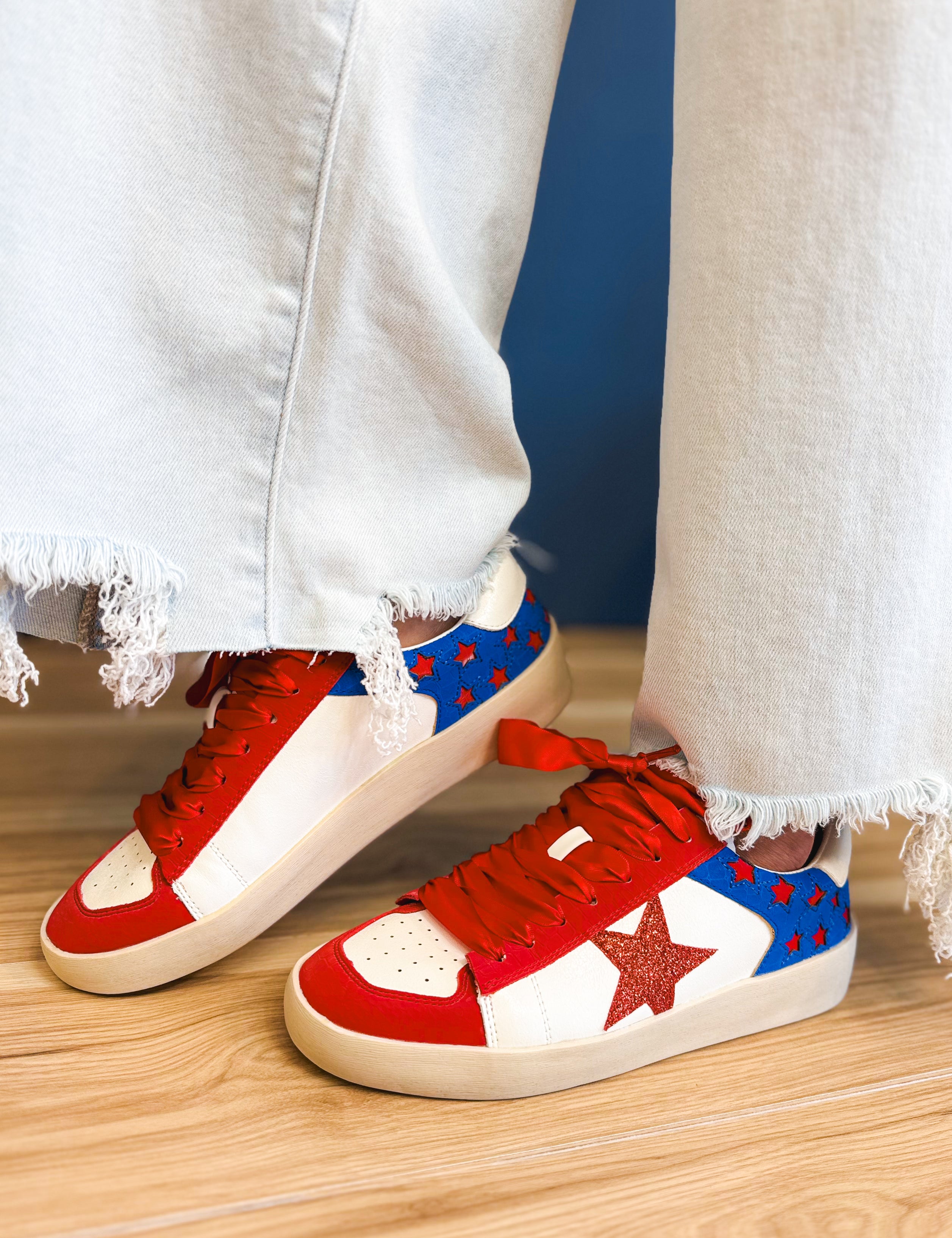 The Candace Sneaker - Red/Blue - Lace and Grace Boutique