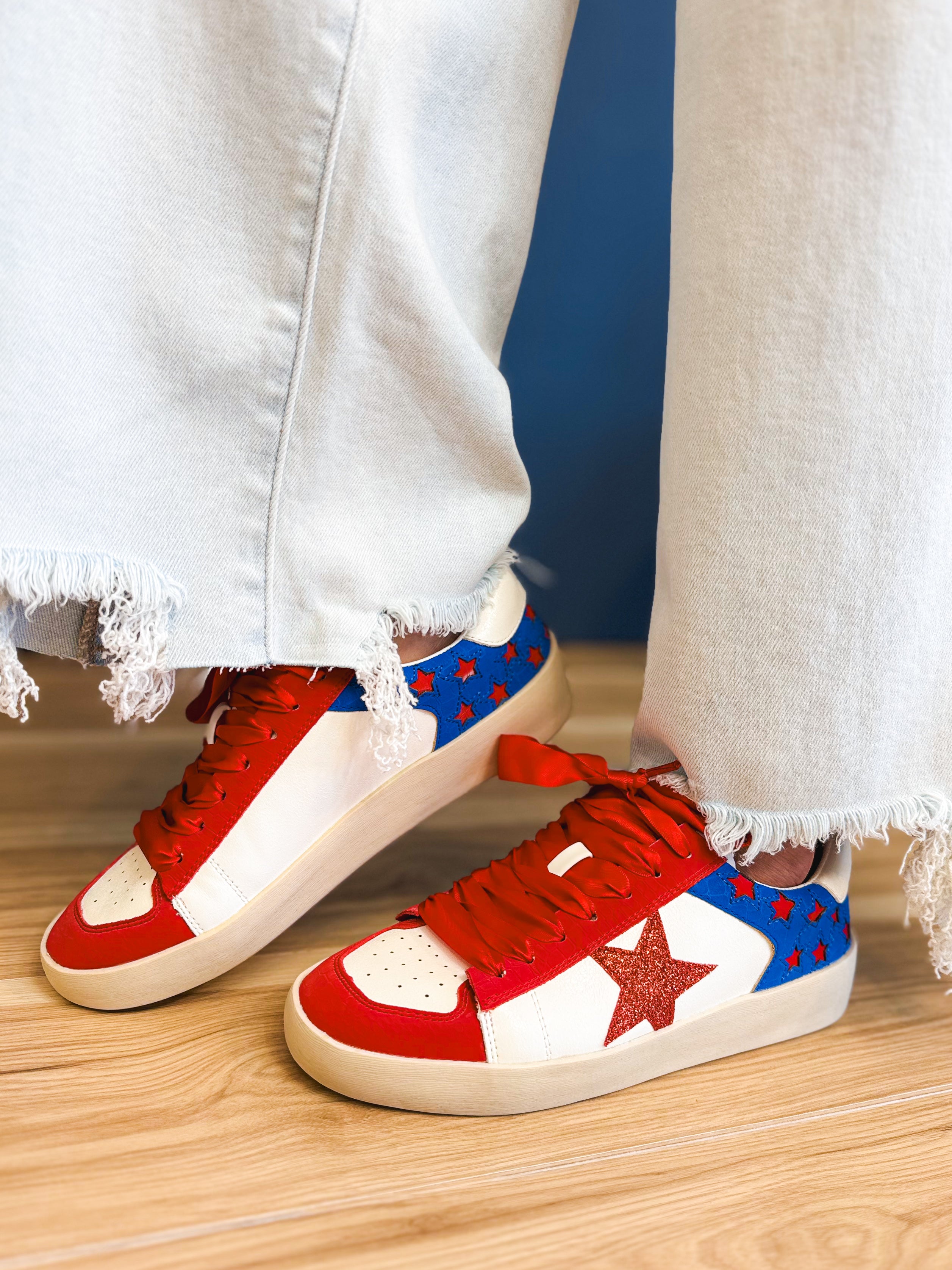 The Candace Sneaker - Red/Blue - Lace and Grace Boutique