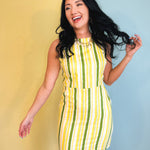 Back Tie Striped Mini Dress - Cream/Lemon - Lace and Grace Boutique