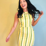 Back Tie Striped Mini Dress - Cream/Lemon - Lace and Grace Boutique