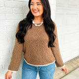 Boat Neck Contrast Trim Knit Sweater - Mocha