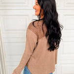 Oversized Waffle Knit Thermal Long Sleeve Top - Latte - Lace and Grace Boutique