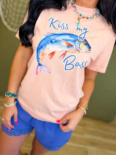 Kiss My Bass Graphic Tee - Peach - Lace and Grace Boutique