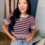 Multi Striped Open-Knit Sweater Top - Red/Navy - Lace and Grace Boutique
