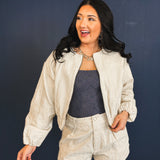 Floral Jacquard Zip Up Jacket - Ecru